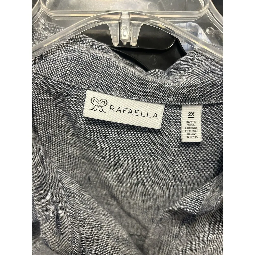 Rafaella Women’s Plus Size 2X 100% Linen Long Sleeve Button Down Blouse Gray - Image 2