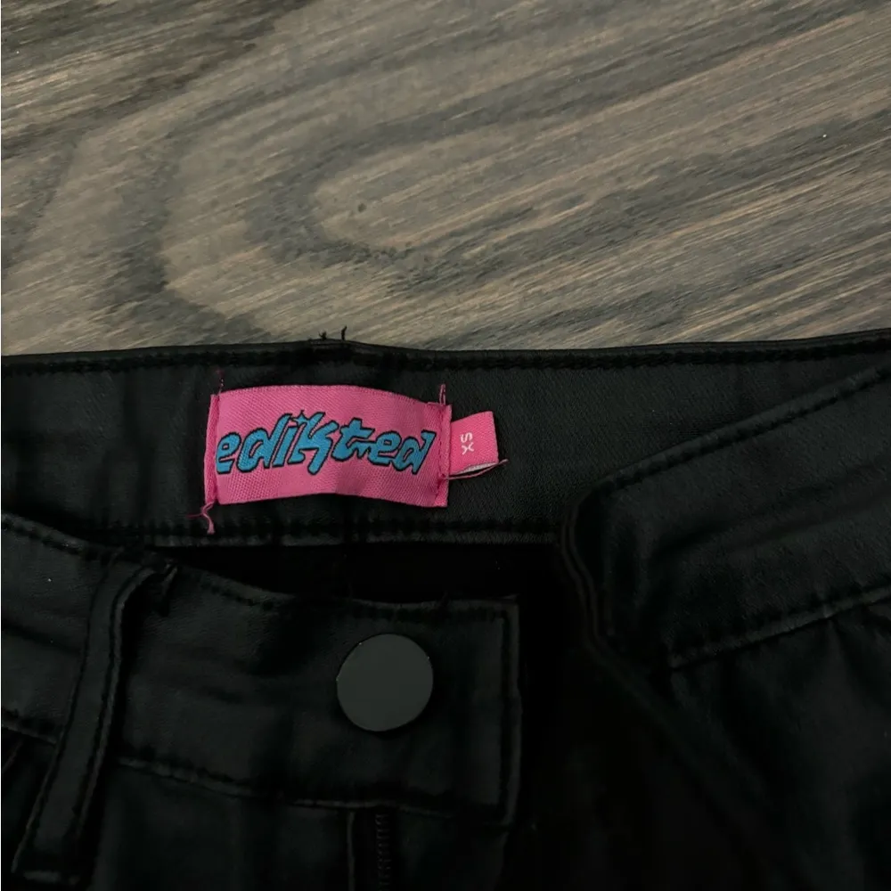 Edikted Petite Luna Faux Leather Flare Jeans size XS - Image 4