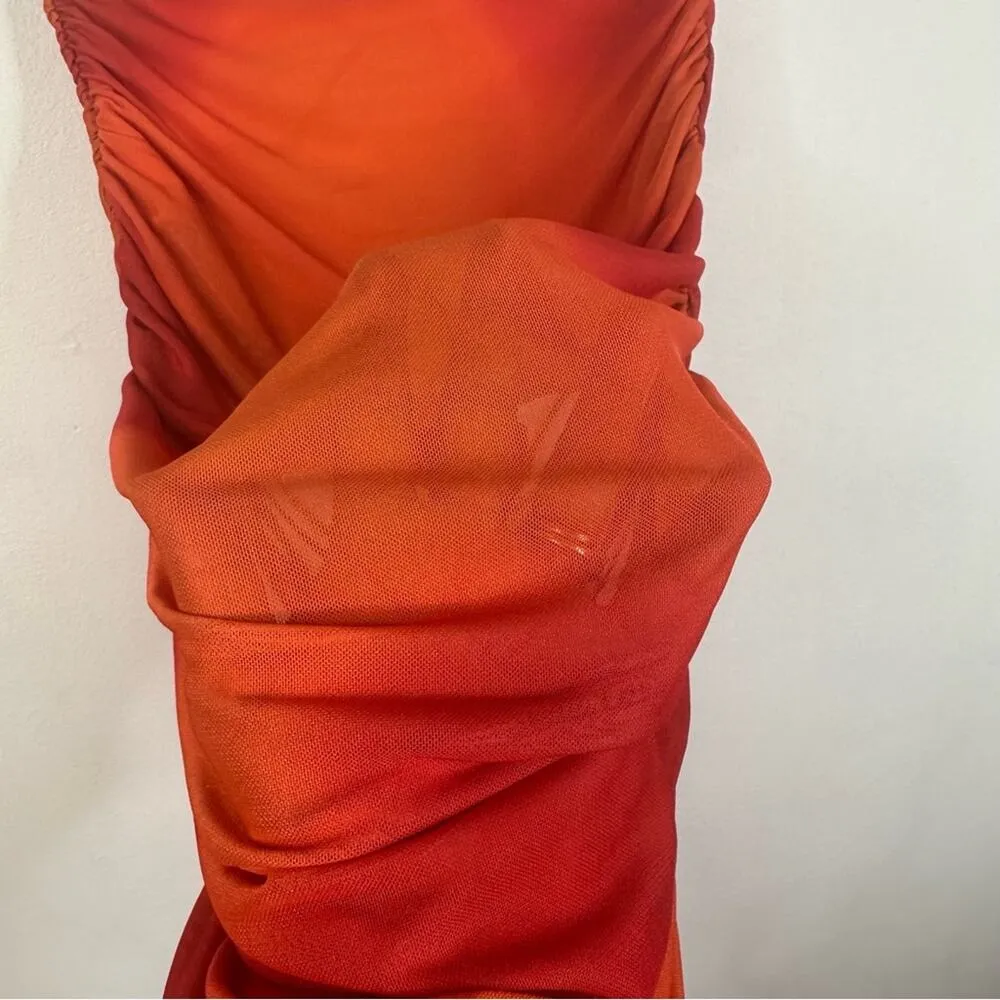 Camila Coelho Kelly Ruched Sheer Maxi Skirt in Orange Tie Dye Women's Size M - Image 9