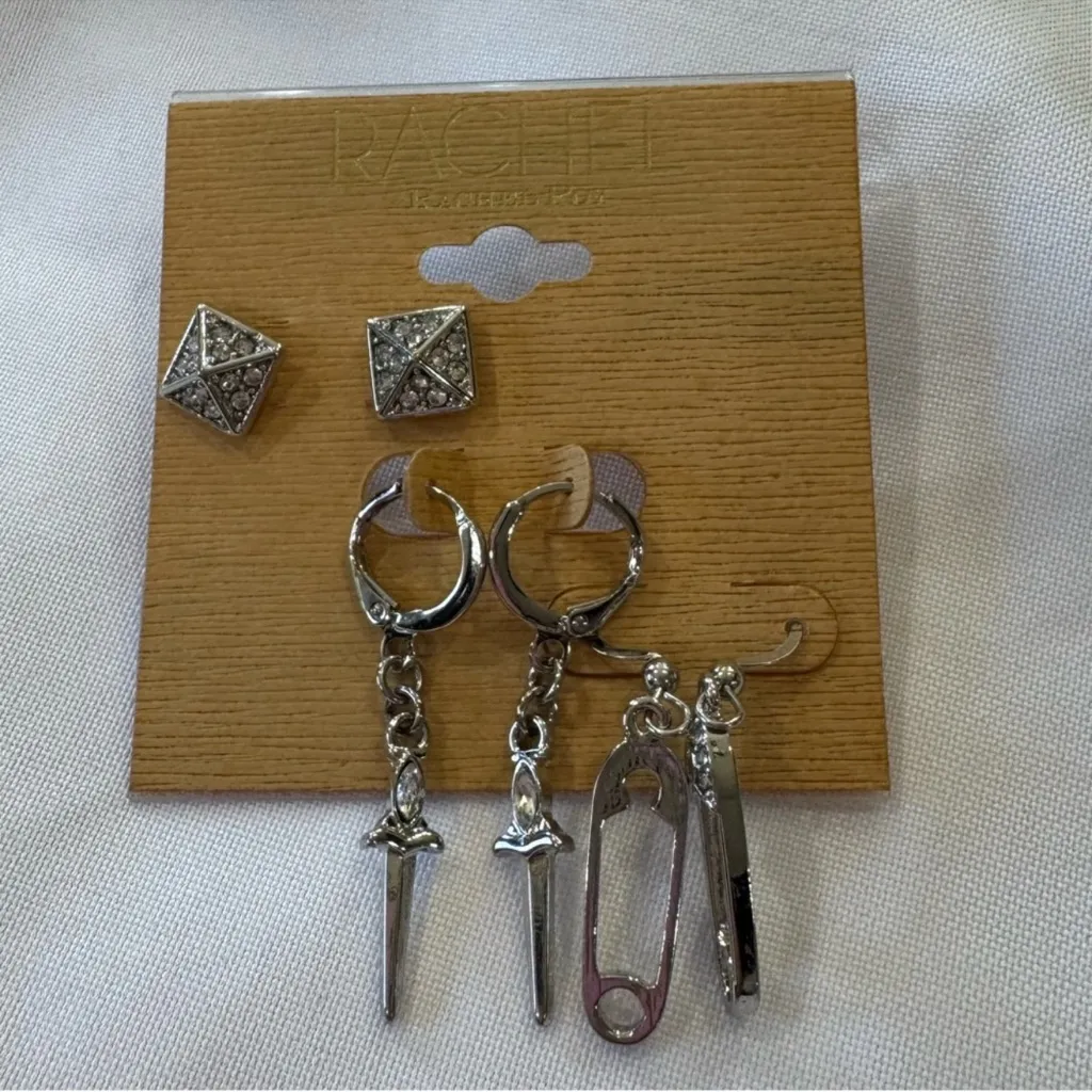 Rachel Zoe Silver Earring Set of three pairs NEW - Image 5