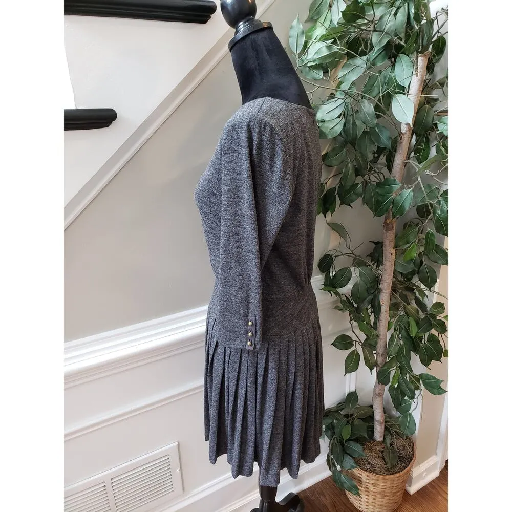 LOFT A Line Dress Women's 2 Gray Polyester Drop Waist Pleated Boat Neck Back Zip - Image 10