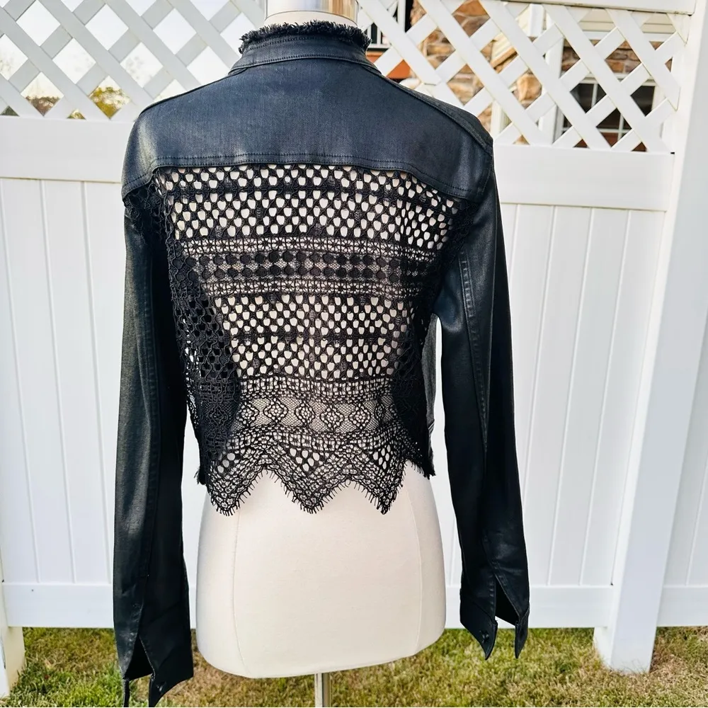 🌹HP🌹 ELIE TAHARI Black Waxed Denim Jacket with Lace Back - Image 12