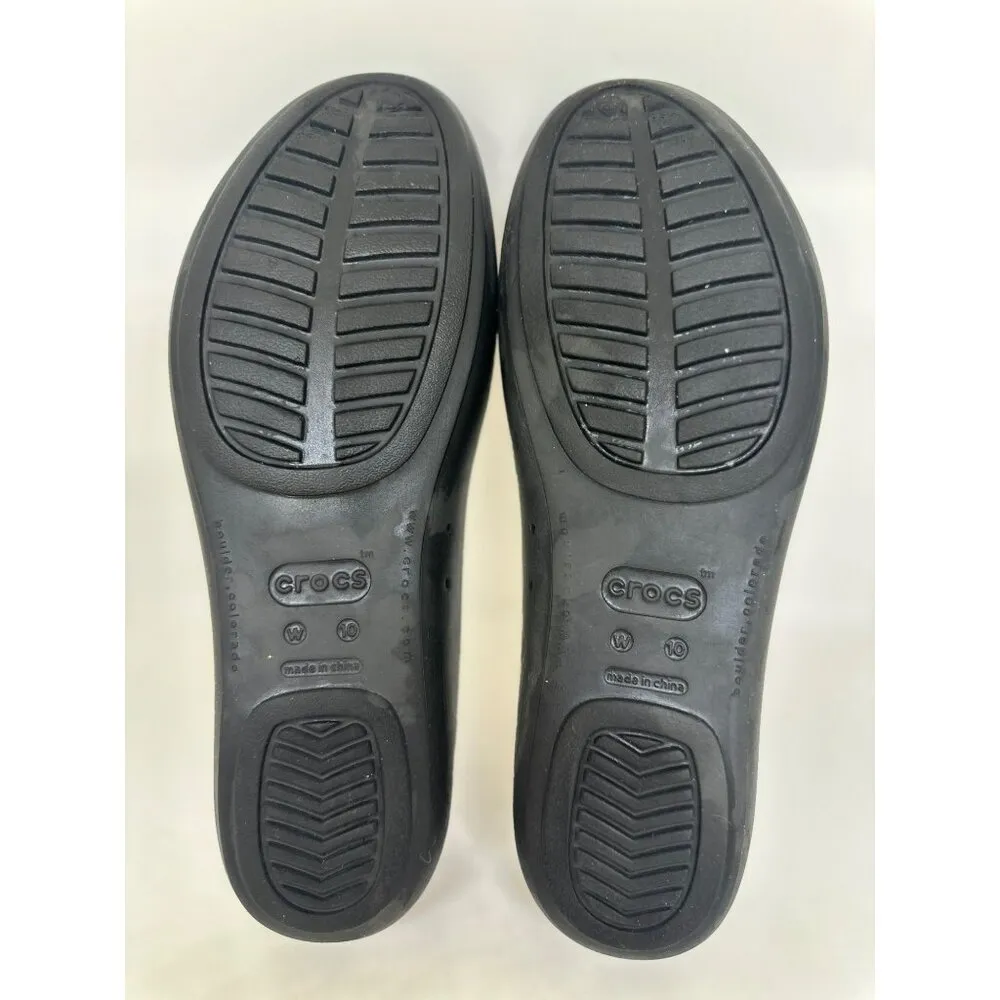 Crocs Women's Ballet Black Flats Decorative Ruffle Flower Toe Detail SZ W10 - Image 2