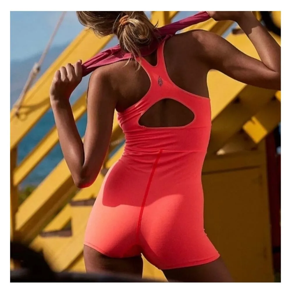 Free People FP Movement Every Single Time Runsie Size M/L Neon Coral Romper - Image 14