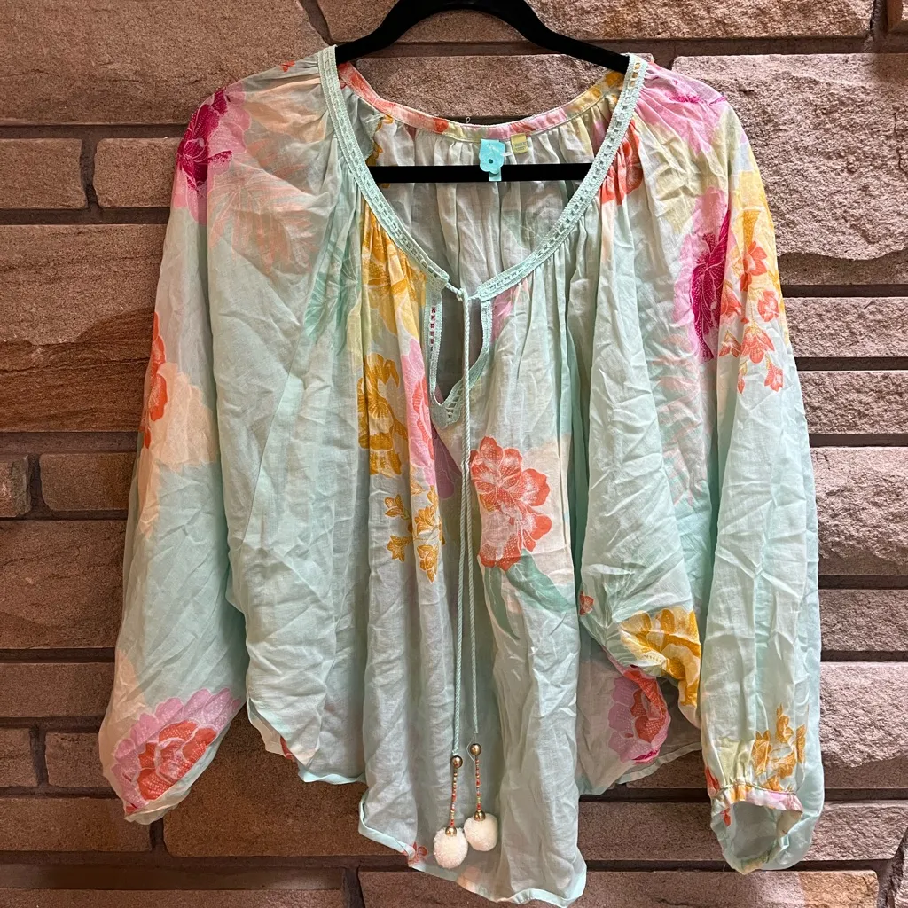 Anthropologie Farm Rio Basel Peasant Top Blue Medium - Image 3