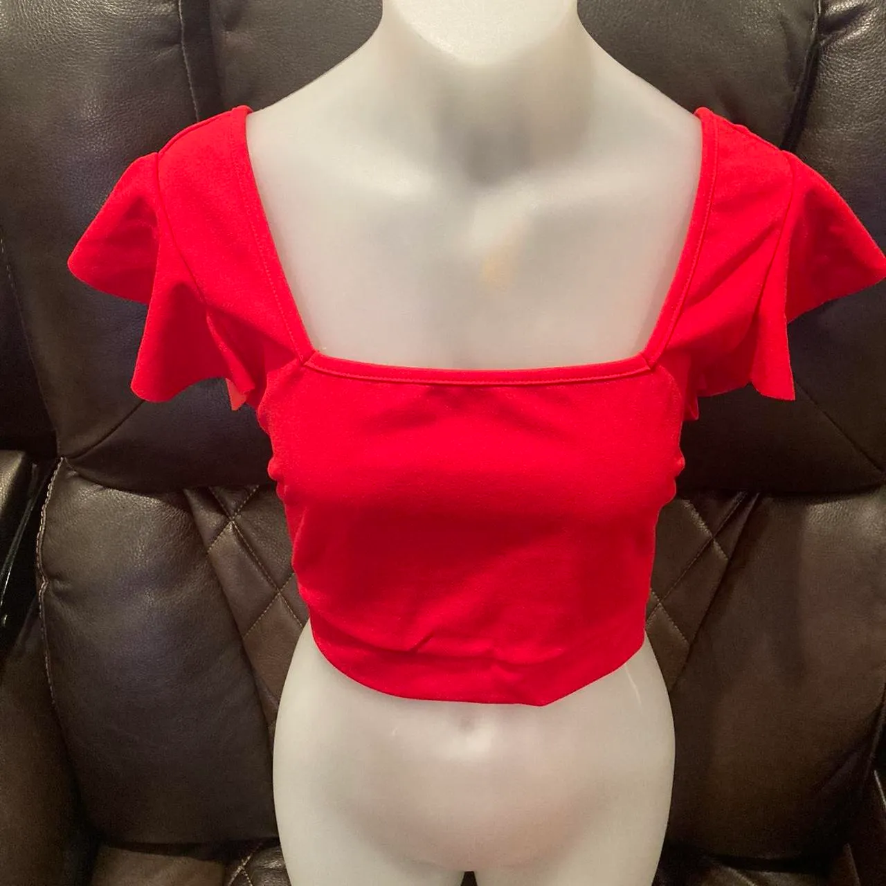 SHEIN Red Unity Ruffle Armhole Tie Back Crop Top - Image 2