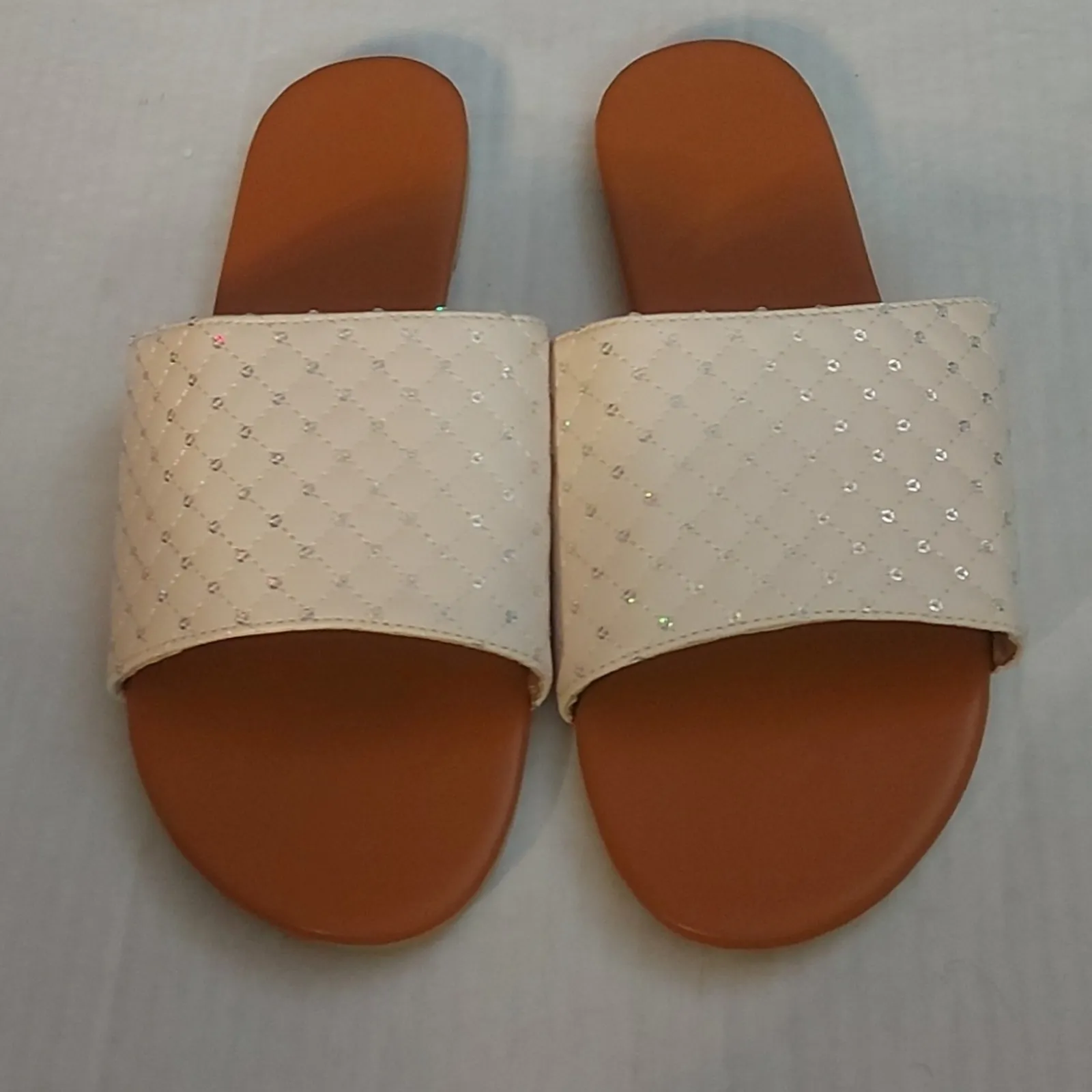 Open Toe Slide Sandal Size 41(10) Classic Neutral Vacation Coconut Girl Grandma Silver - Image 2