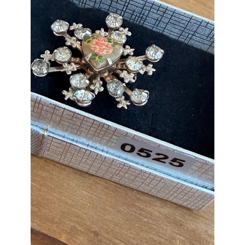 Vintage Snowflake Rhinestone Brooch With Hand - Image 4