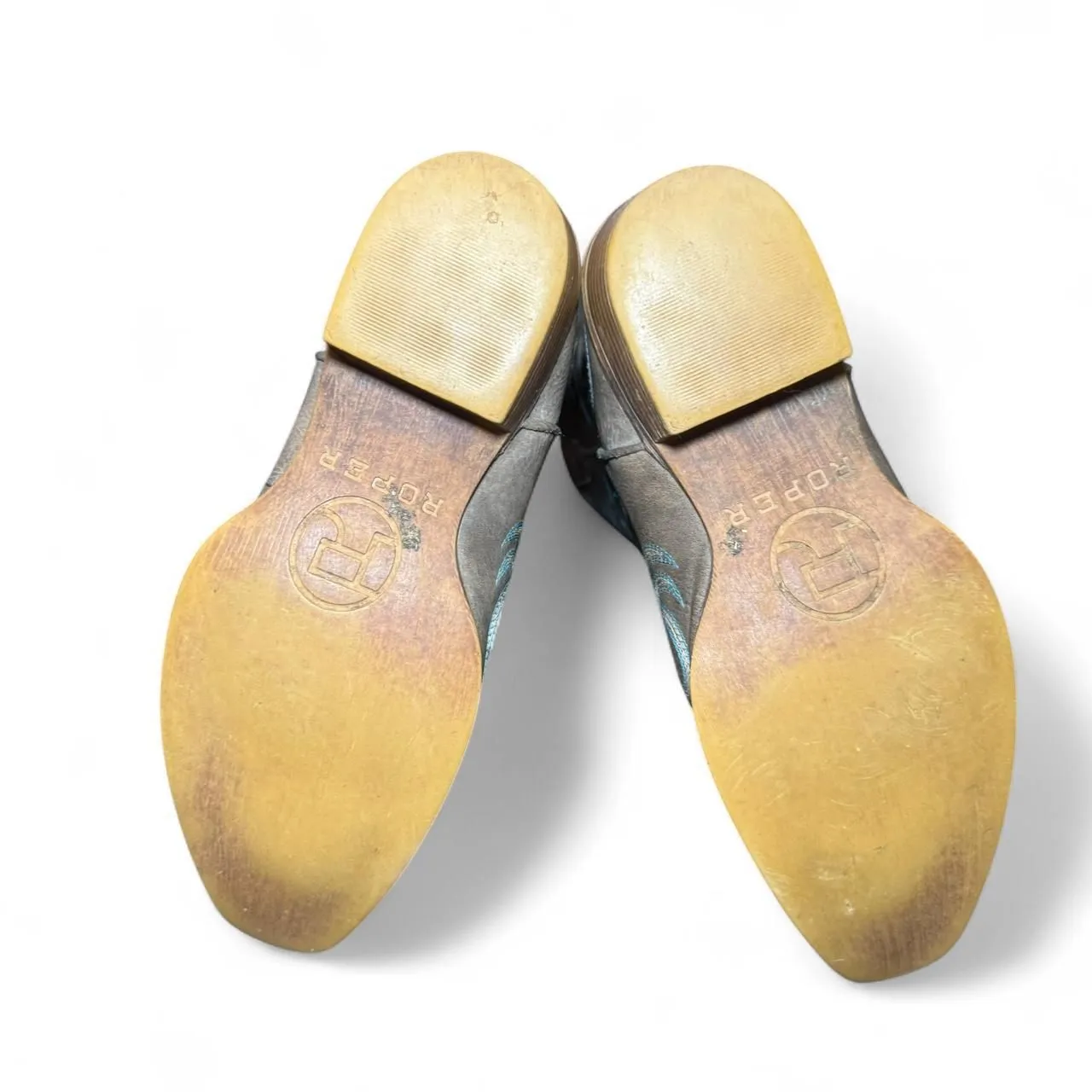 Roper Women’s Size 8.5 Western Cowboy Boots Gray Blue Stitching Square Toe All M - Image 5