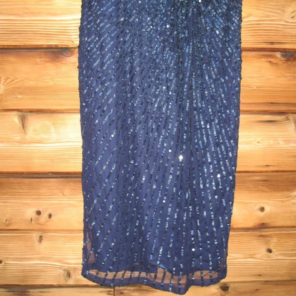 Mac Duggal 5578 Sequined V Neck Short Puff Sleeve Midi Dress Blue Size 14 - Image 10