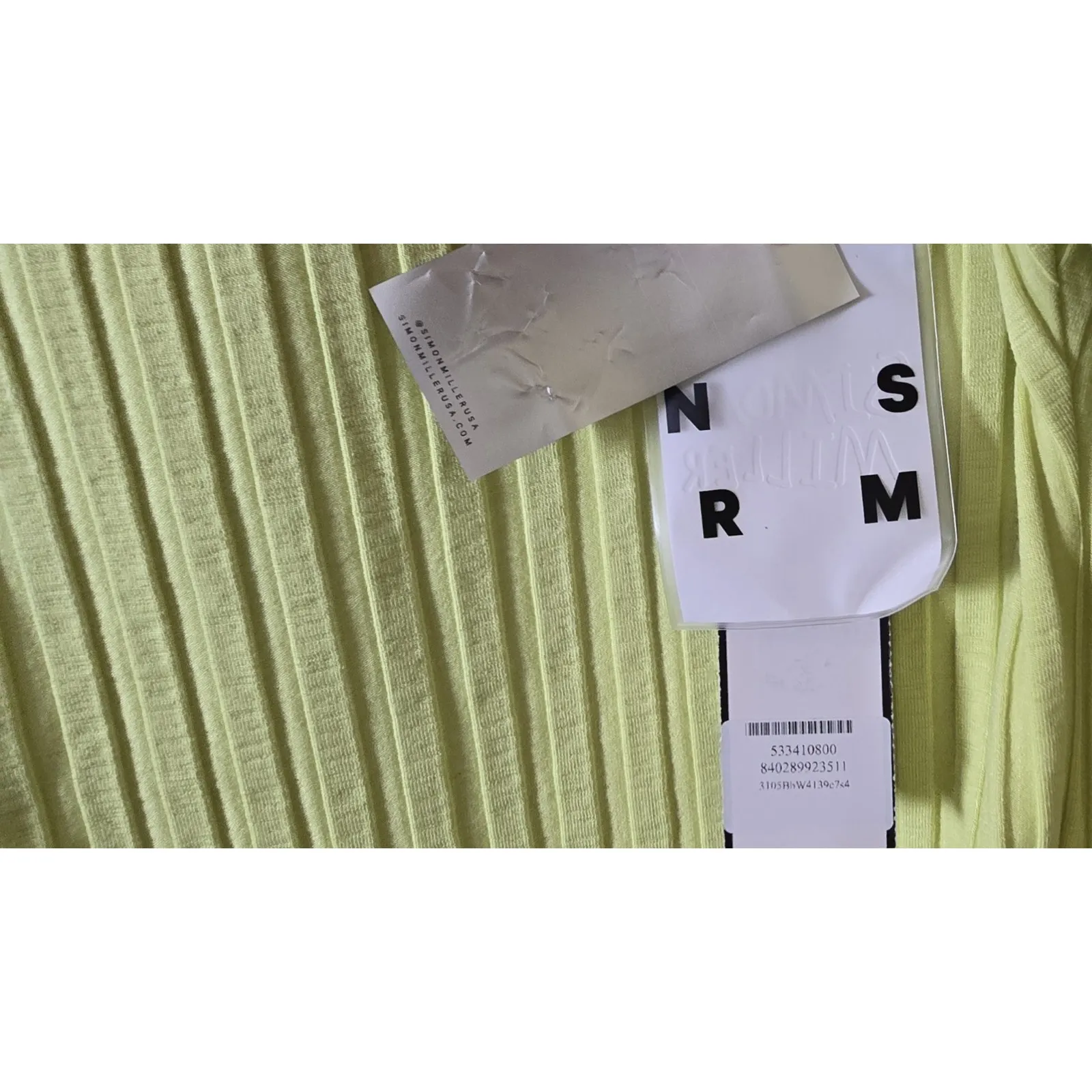 SIMON MILLER Ribbed Midi Dress Long Sleeve Crew Neck Lime Green Women's‎ Small - Image 6