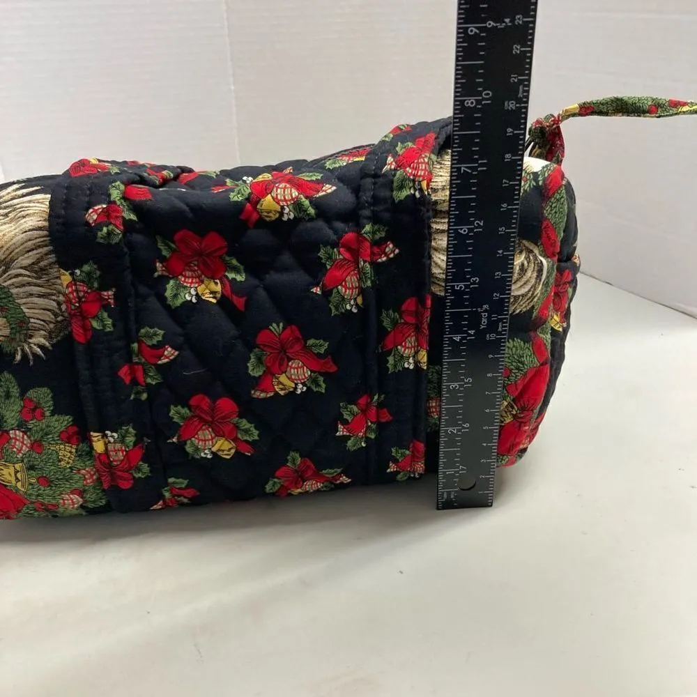 Vintage Vera Bradley RARE Black &‎ Red Hens &Holly Print Classic Quilt Handbag - Image 5