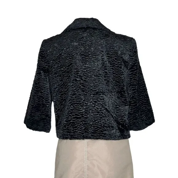 CACHET Black Faux Lamb Fur Jacket Boxy Womens Size Medium VINTAGE 80s - Image 2