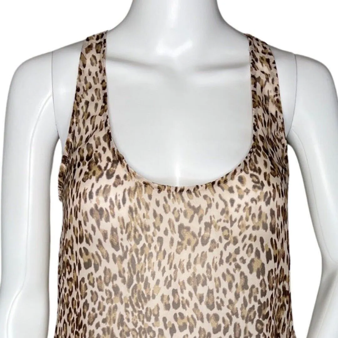 Daytrip Shirt Women Medium Brown Cheetah Print Mixed Print Tank Top Sheer Casual - Image 5