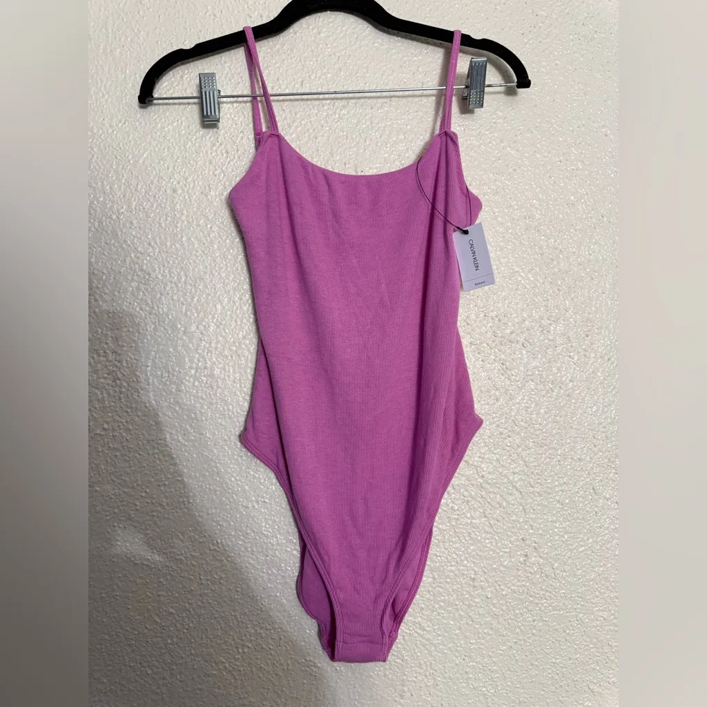 Calvin Klein Women's Pure Ribbed Bodysuit Lilac Rain size L NWT - Image 4