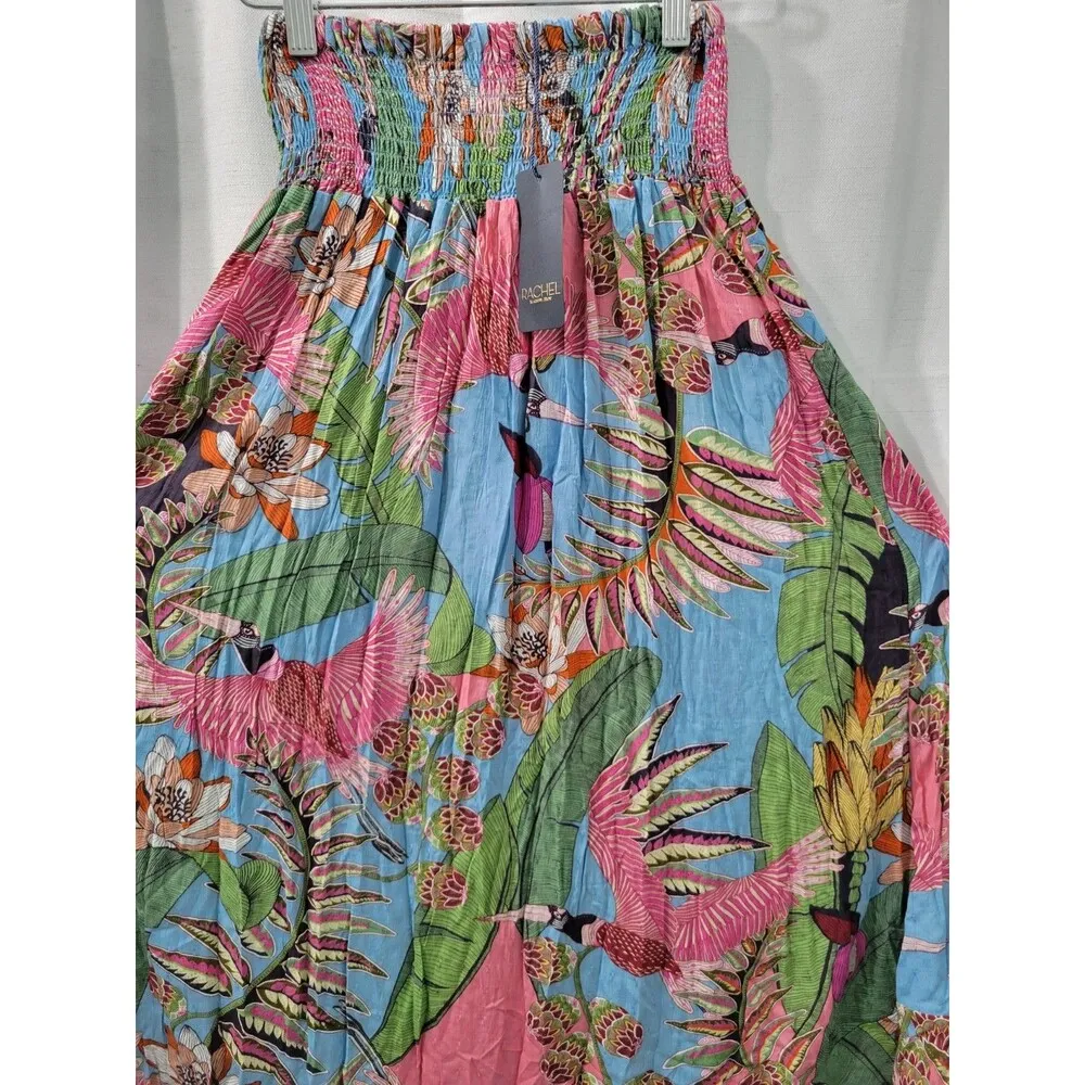 Rachel Roy Multicolor Floral Maxi Skirt Smocked Waist Hi Low Tropical Sz XS - Image 6