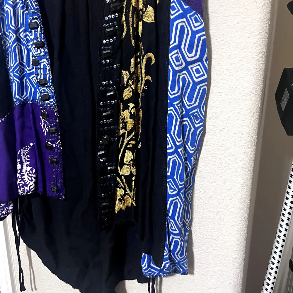 Usindo Vest sz S Beaded Embroidered Flowers Patchwork colorful Boho Art to wear Purple - Image 3
