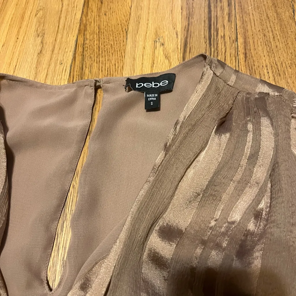 Bronze Shimmer Faux Wrap Bodysuit Plunge V-Neck Top Size S - Image 6