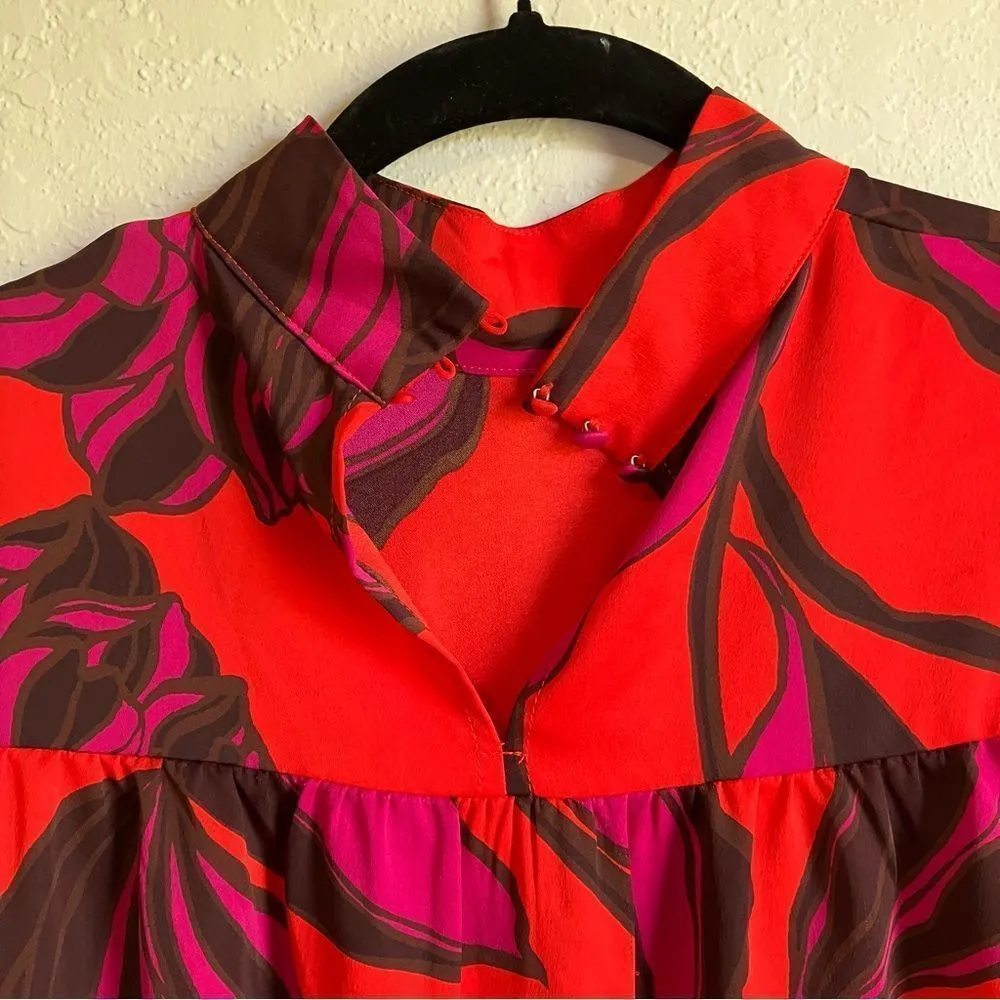 Who what where hot pink red long sleeve floral midi dress size XS puff sleeve - Image 7