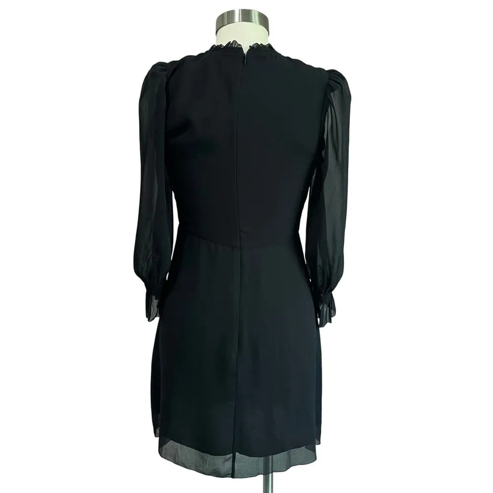 Wilfred Aritzia Black Little Black Puff Long Sleeve Chiffon Mini Dress Size 6 - Image 3