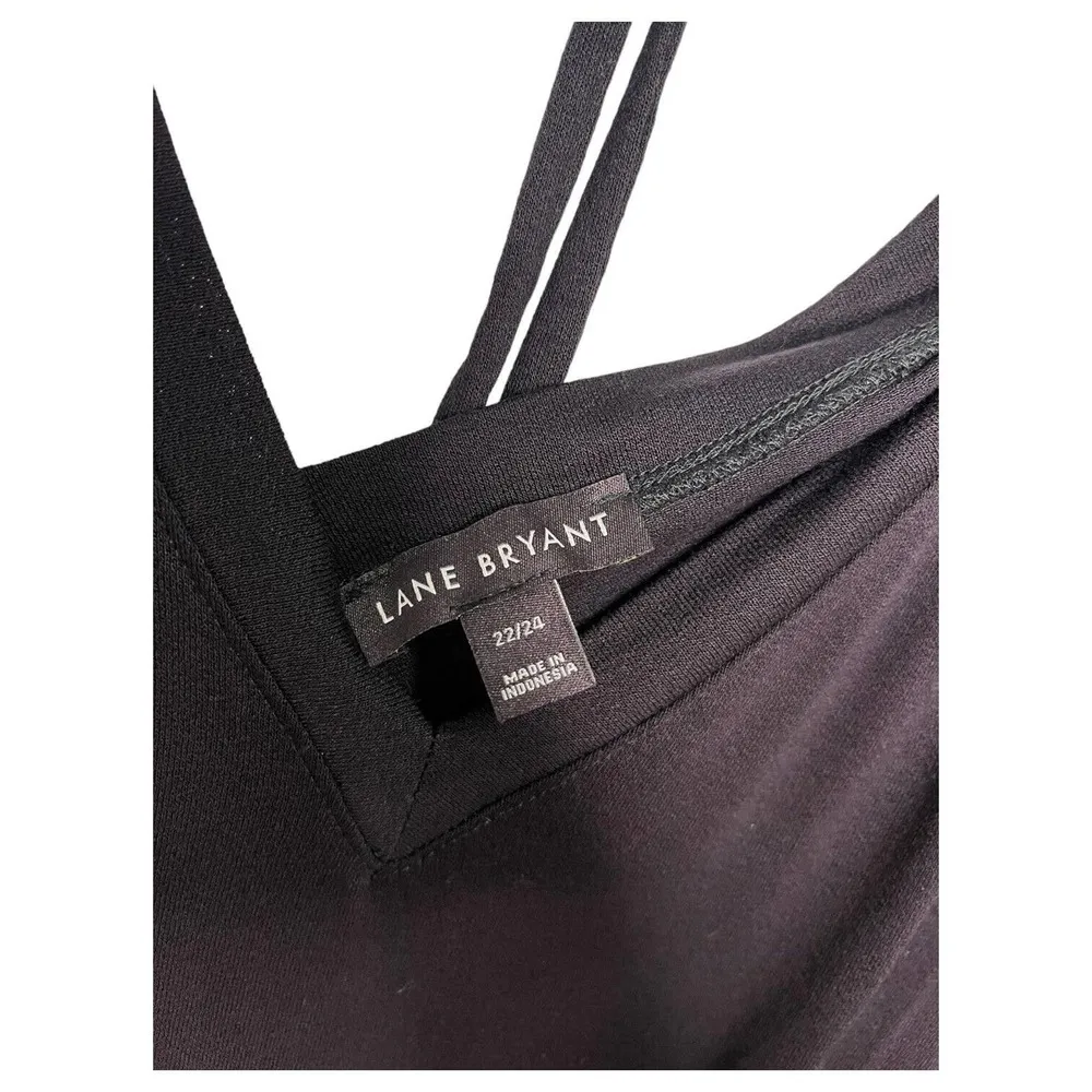 Lane Bryant Top Womens 22 24 V Neck Long Sleeve Cinched Bottom Tie Back Black - Image 4