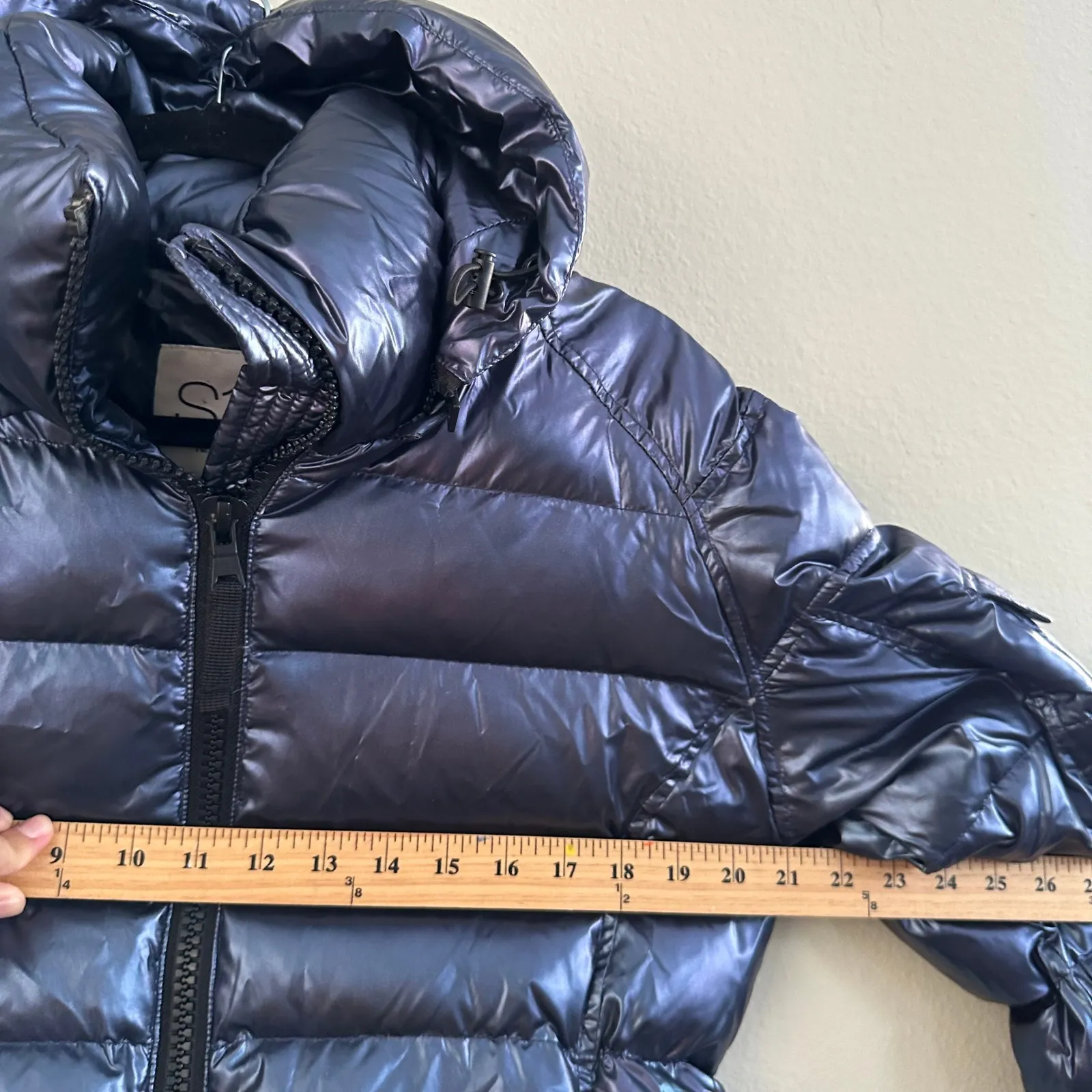 S13 New York KYLIE Hooded Down Puffer Large Winter Jacket Parka Iridescent Blue - Image 11