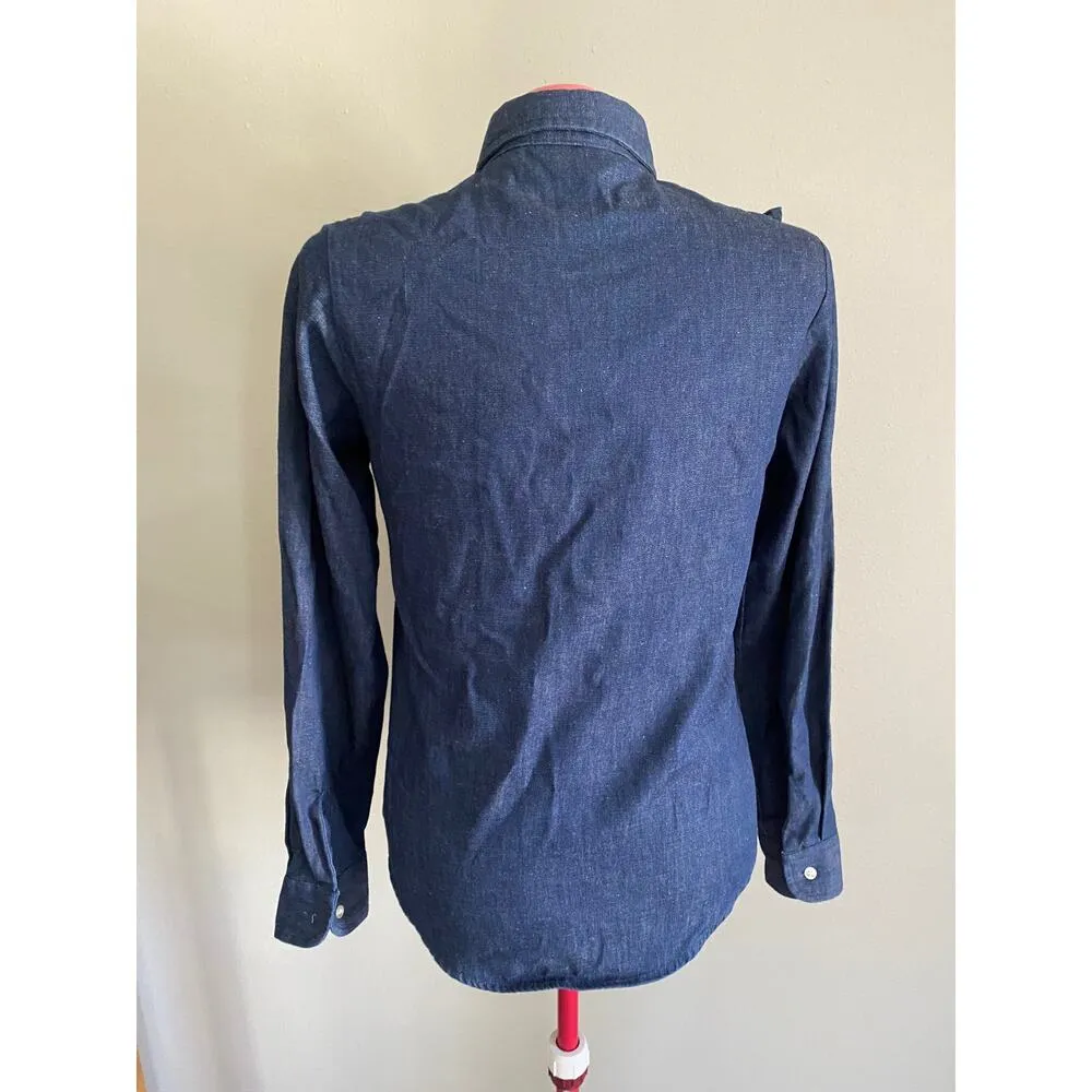 Lee Chambray button down ruffle front dark wash 1980s western - Image 4