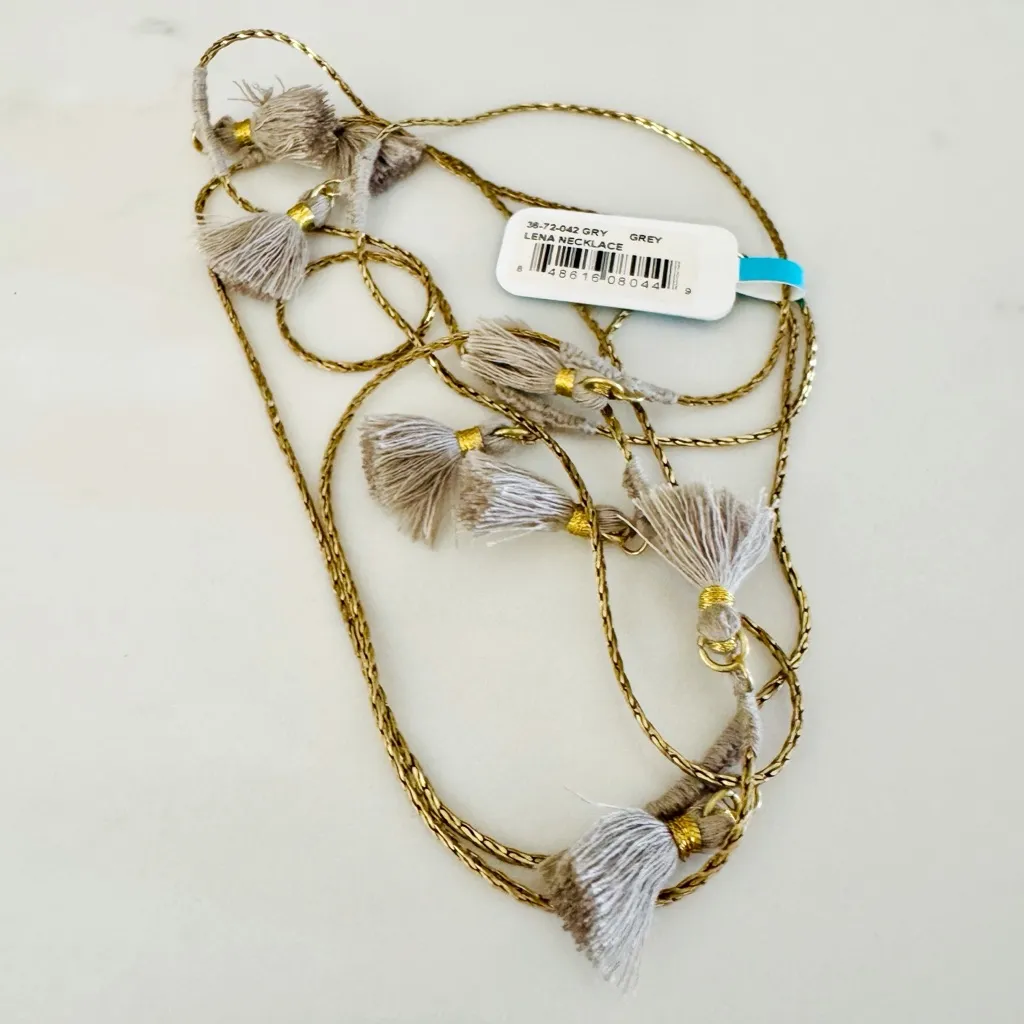 Anthropologie SHIRALEAH Lena Long Tassel Boho Wrap Necklace, Grey & Gold - Image 5