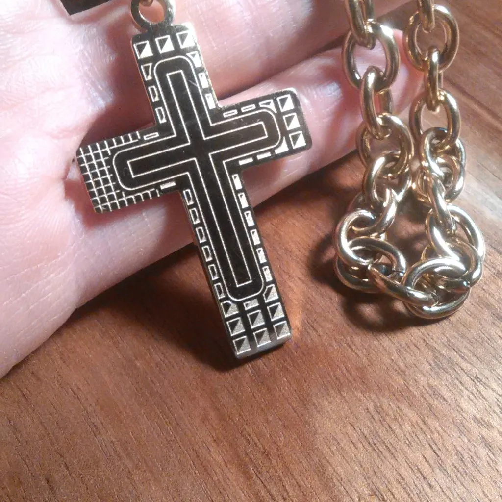 Cable Chain Cross Charm Ion Plated Yellow Gold Stainless Steel Necklace - Image 11