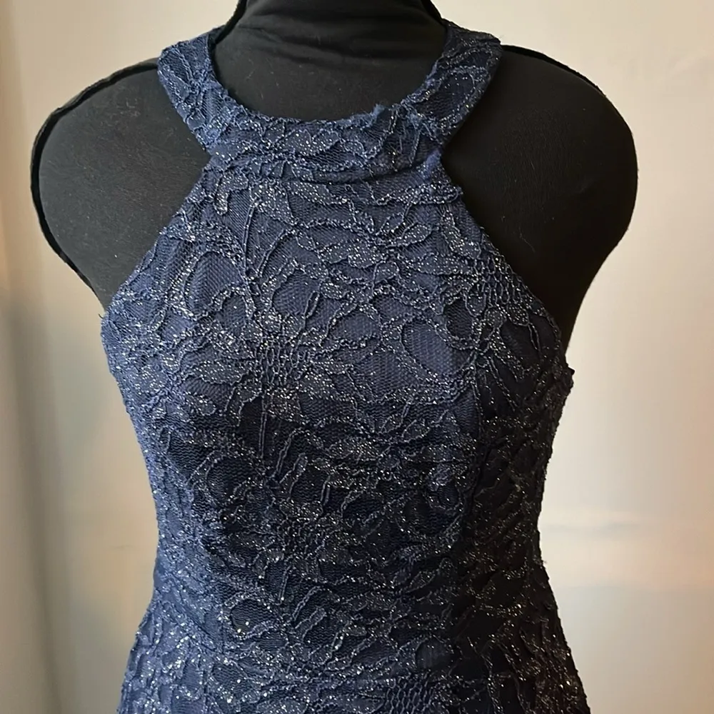 B darlin navy lace embroidery halter fit flare cocktail tulle dress size 9/10 - Image 11
