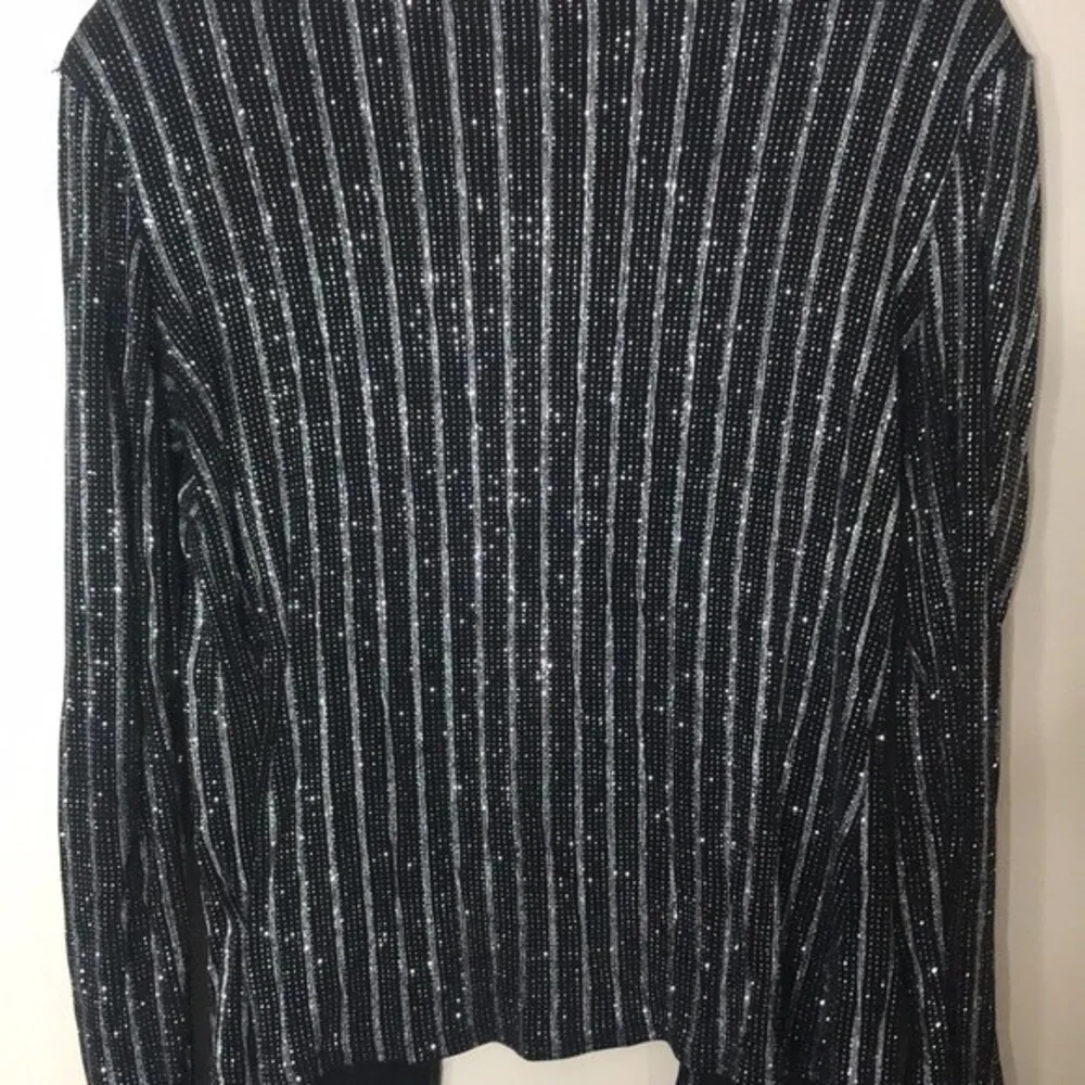 Onyx Nite Black with silver Metallic Stripes Womens Evening Blazer size medium - Image 10