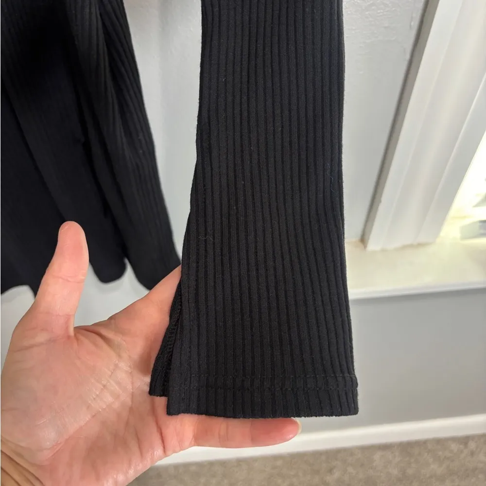 AYM Sweater Bodycon Ribbed Long Sleeve V Neck Cotton Blend Mini Dress XS Black - Image 2