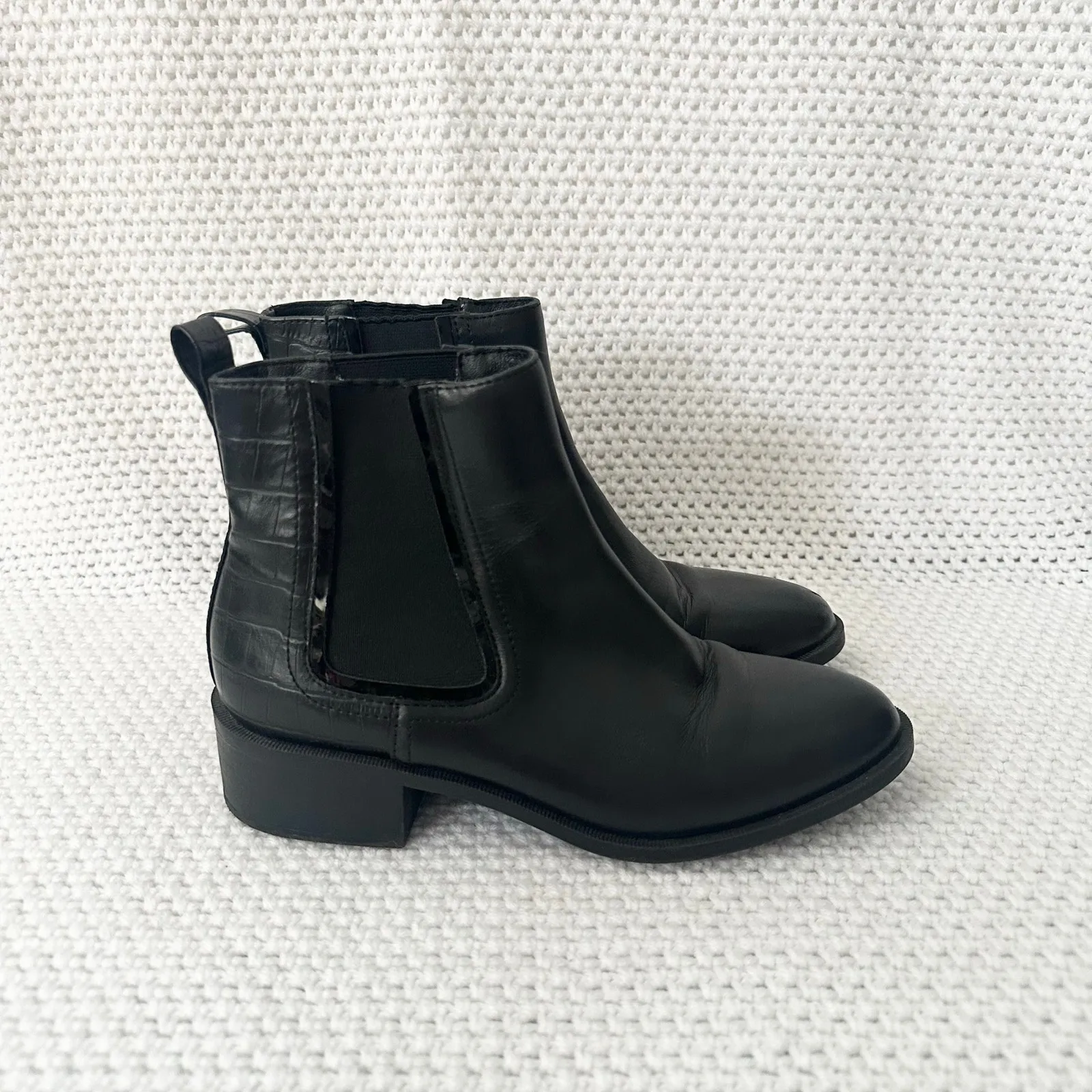 Steve Madden Devan Black Leather Croc Heel Slip On Chelsea Ankle Boot 6.5 - Image 2