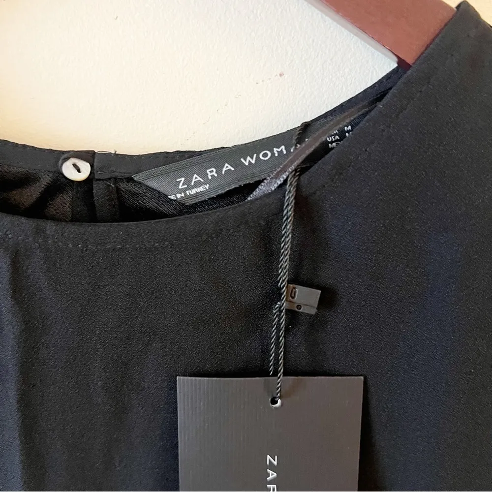 Zara Black Tank top Sheer Striped Side Panels Size Medium NEW $59 Round Neck - Image 5