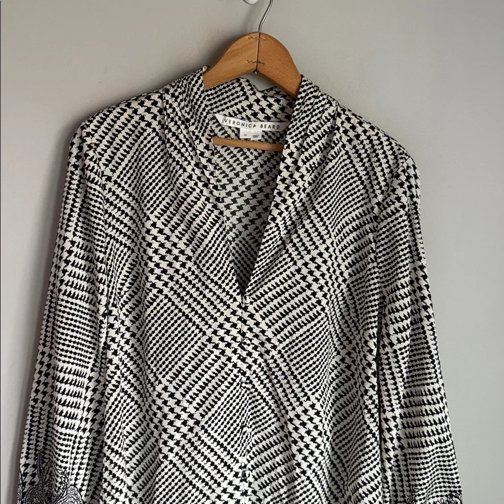 Veronica Beard Beata Houndstooth Print Stretch Silk Blouse 10 - Image 3