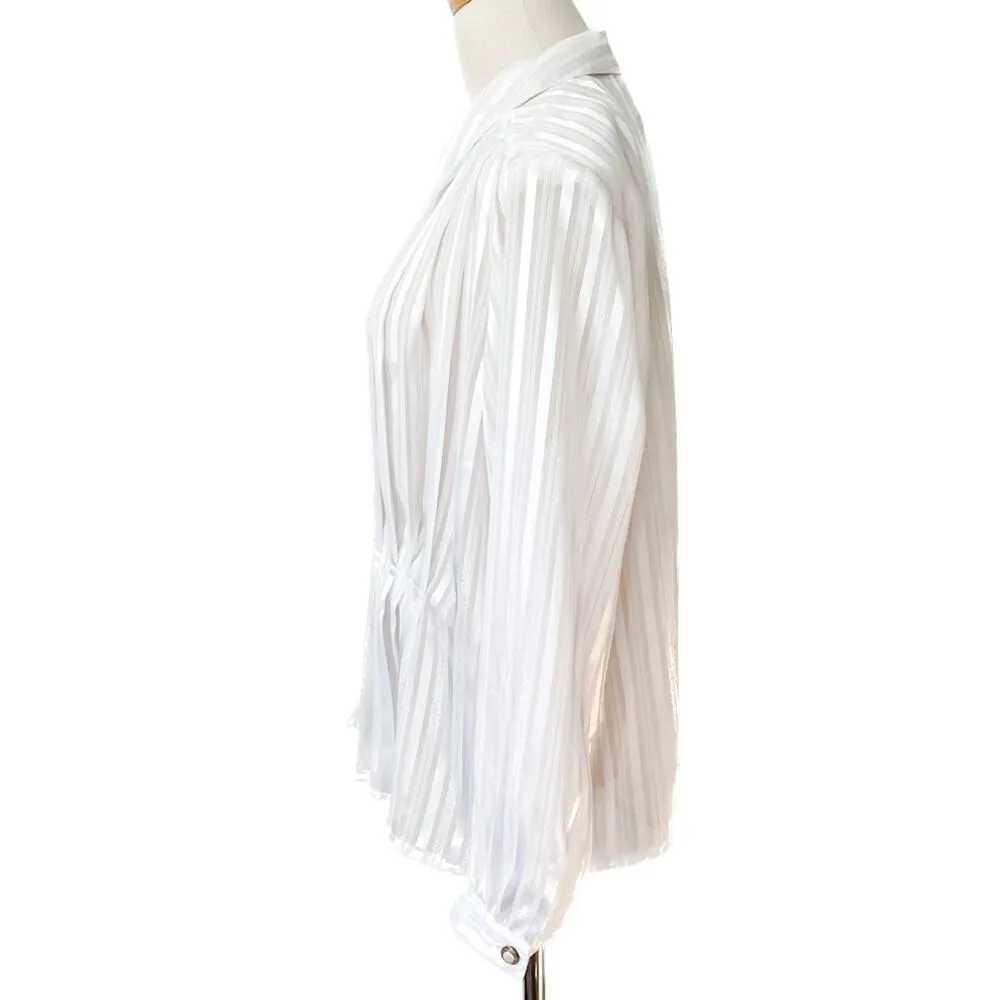 Vintage white sheer & gold stripe peplum decorative button down blouse size 10/M - Image 4