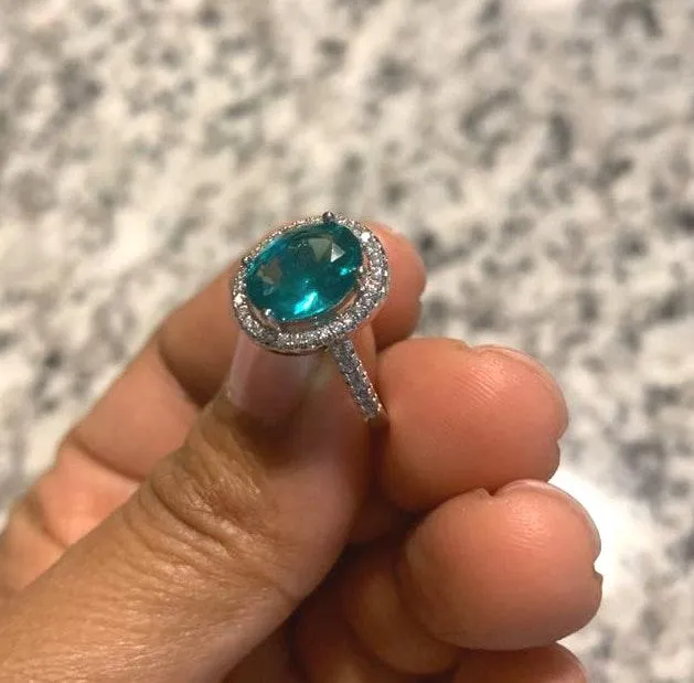 Australian Crystal Oval Stone Ring Dipped In White Gold M! So Pretty And Sparkly! Brand New’ Green - Image 4