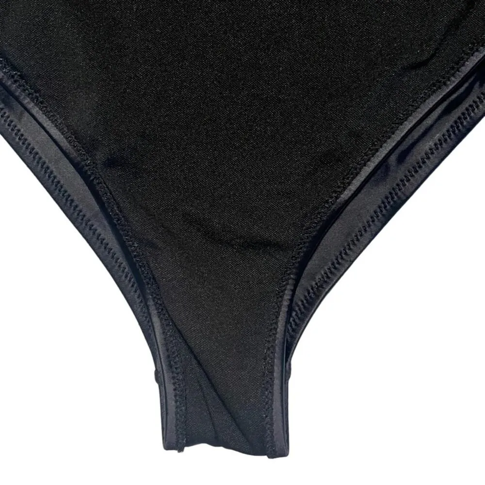 Womens Swimsuit One Piece Black Size Large Cutout Plunging Neck High Thigh Sexy - Image 8