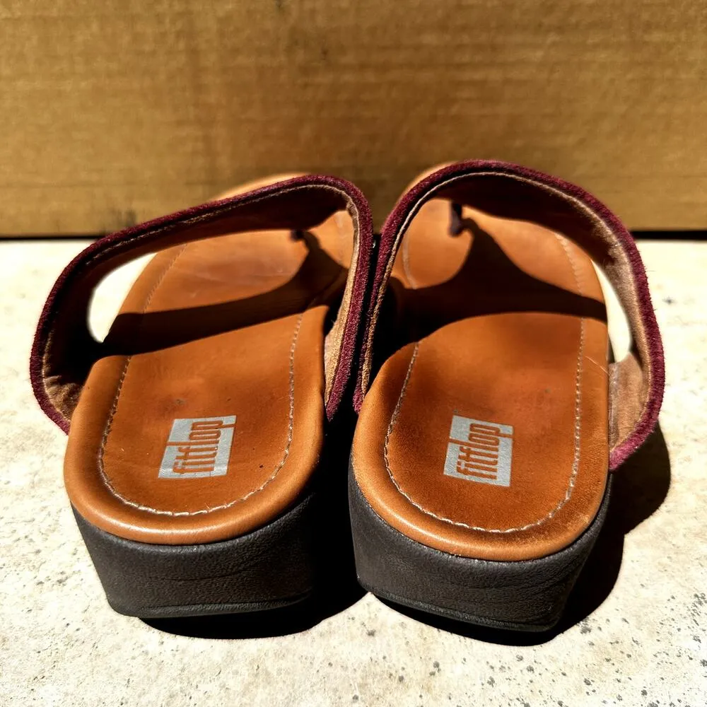 Fitflop Lulu Sleek Suede Toe Post Thong Sandals Slip On Leather Oxblood Red 5 - Image 5