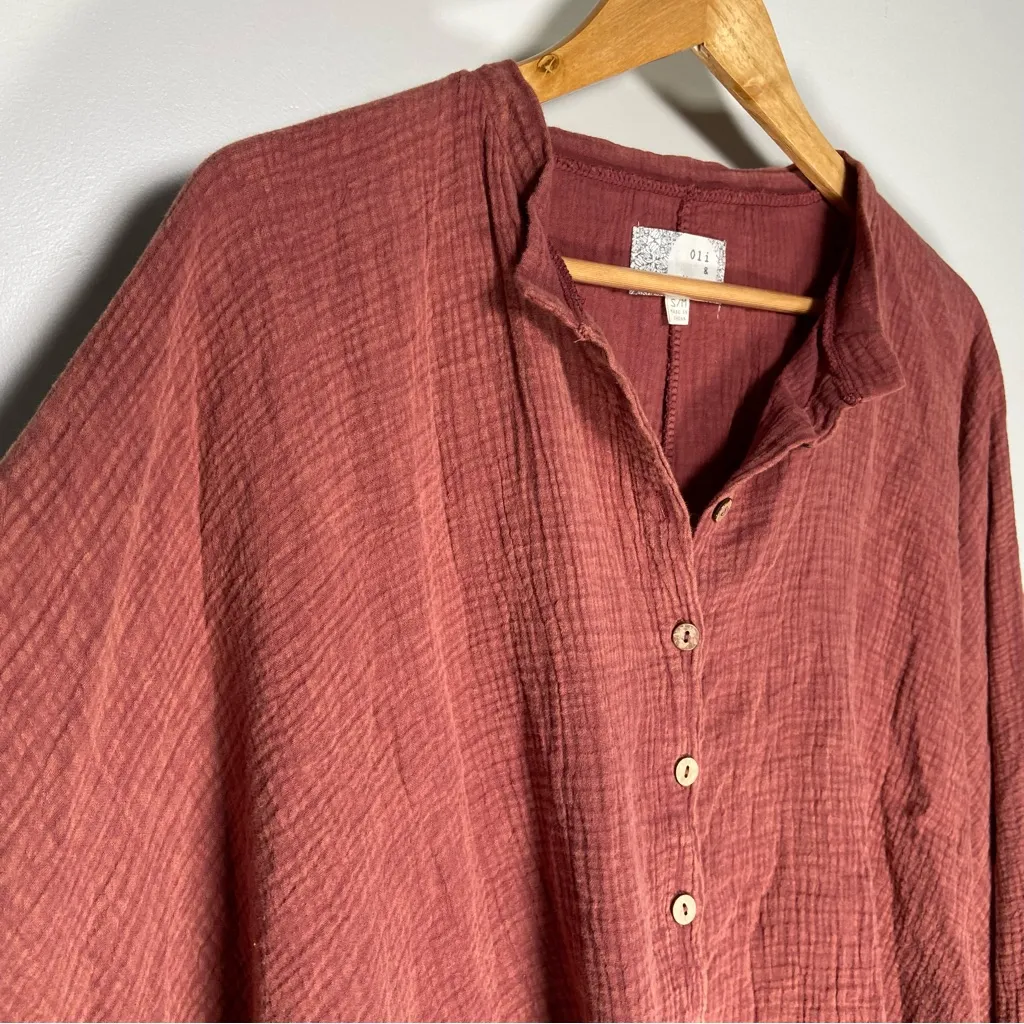 Oli & Hali Red Button Down Top Kimono Hippie Boho Western Shawl Cotton Oversized Size M - Image 6
