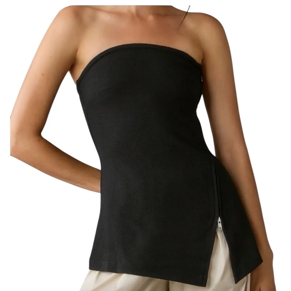Maeve x Anthropologie Asymmetrical Zipper Tube Top Black/Noir Size Large - Image 2