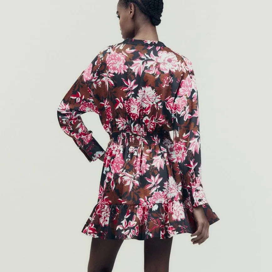 Zara Floral Printed Fit and Flare Tiered Mini Dress in Multicolor - Image 4