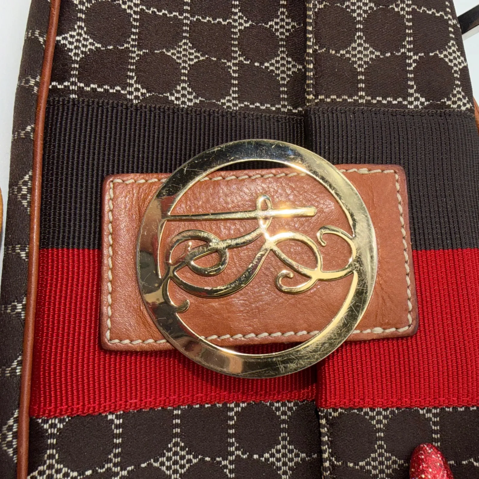 Kate Spade New York Signature Pattern Striped Shoulder Bag Brown Red - Image 3