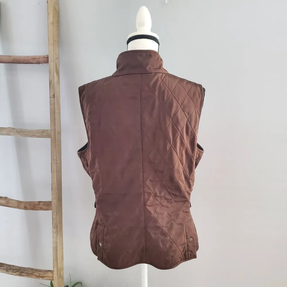 Talbots Women's Brown Diamond Quilted Button Up Vest Size M - Image 2