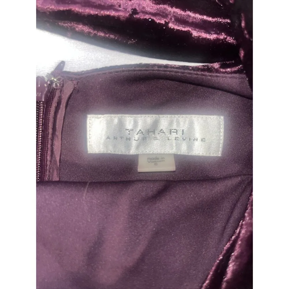 Arthur Tahari Deep Purple Crushed Velvet Off The Shoulder Jumpsuit Sz 6 - Image 6
