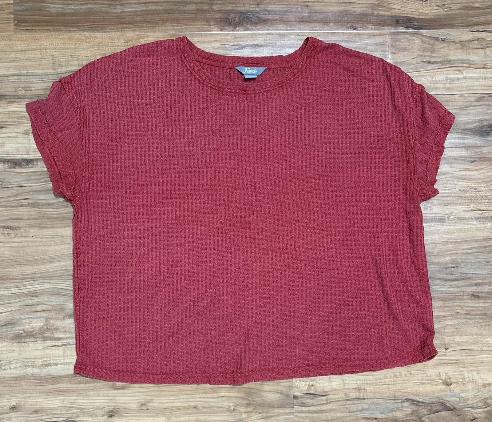 Natural Reflections Womens Brick Coral Round Neck Waffle Knit T-Shirt Size 1X - Image 1