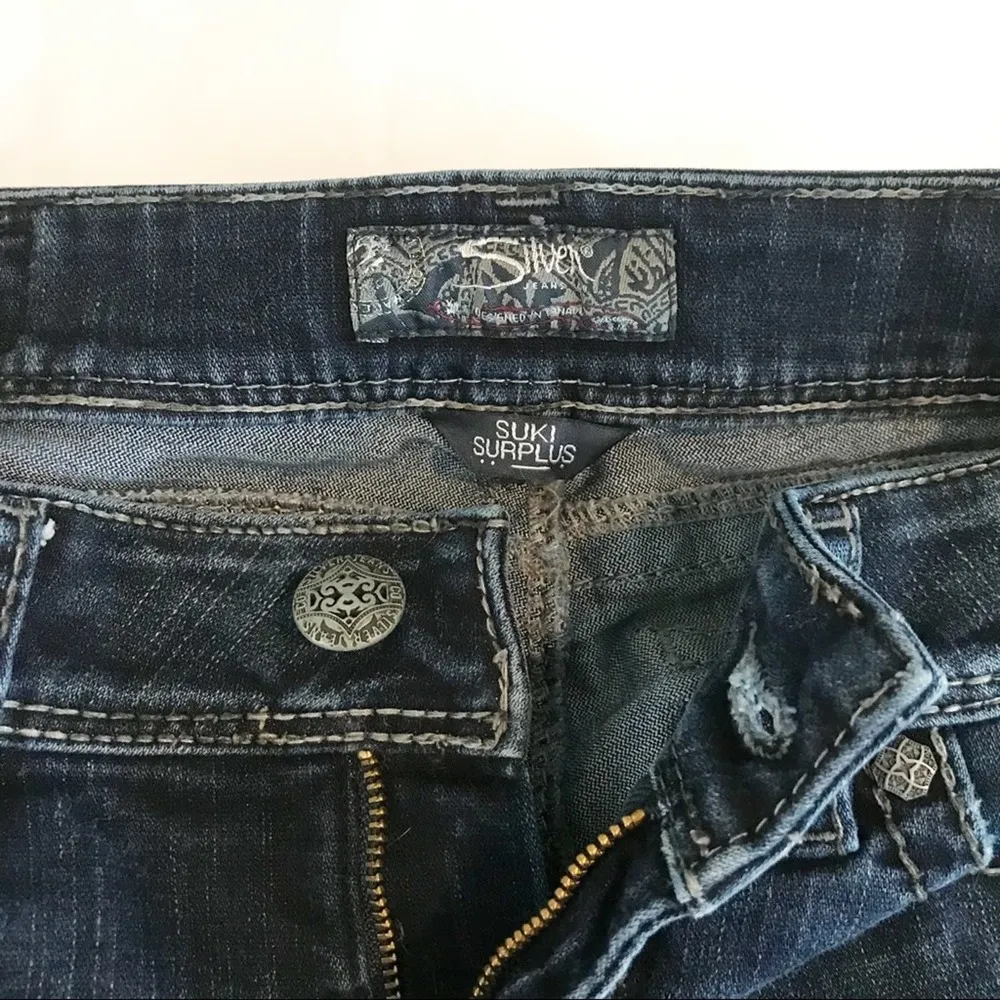 Silver Western Suki Surplus Boot Cut Mid Rise Distressed stretch Jeans womens 28 - Image 9