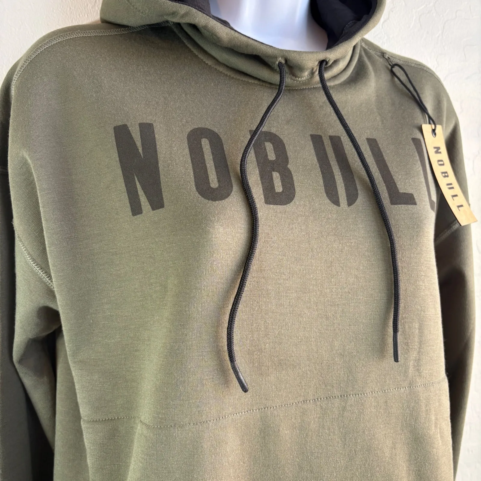 NEW NOBULL Womens Performance Training Hoodie Drawstring‎ Small Olive Green - Image 2