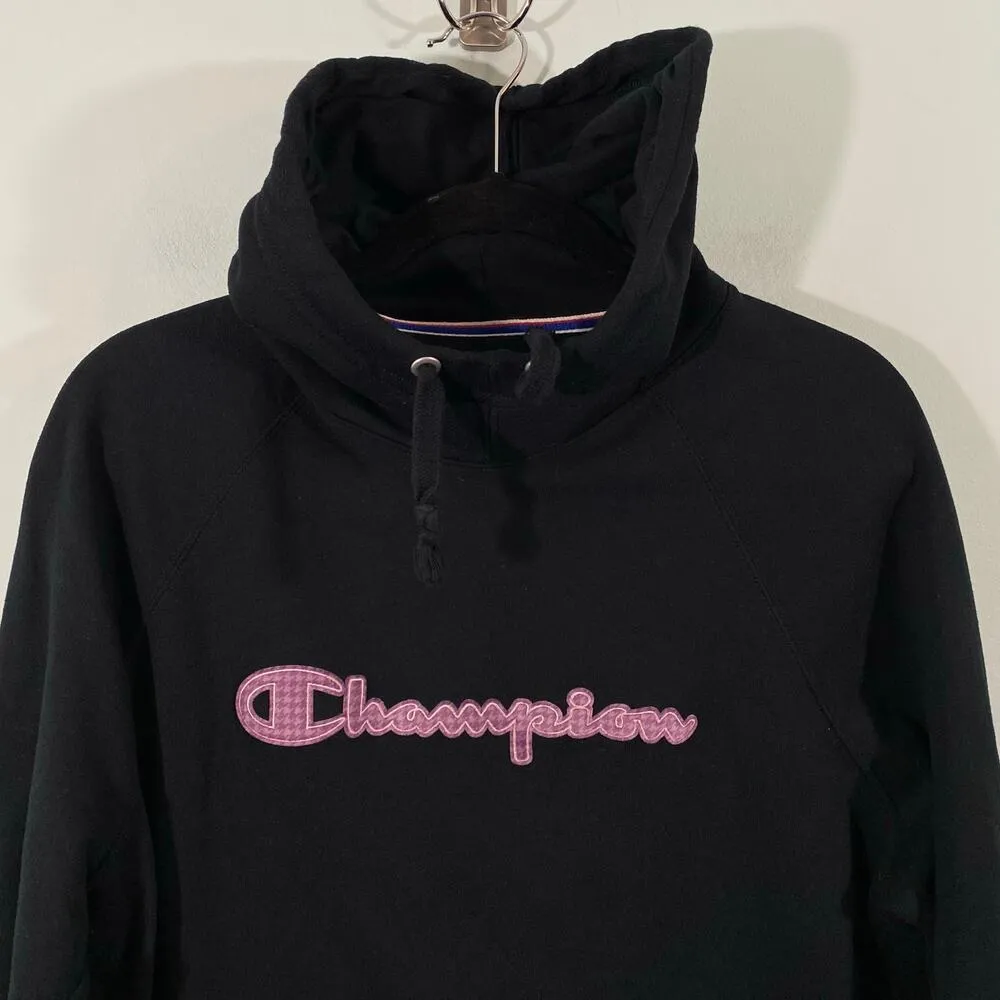 Champion Women's Black Pink Logo Patch Pullover Hoodie Size L - Image 2