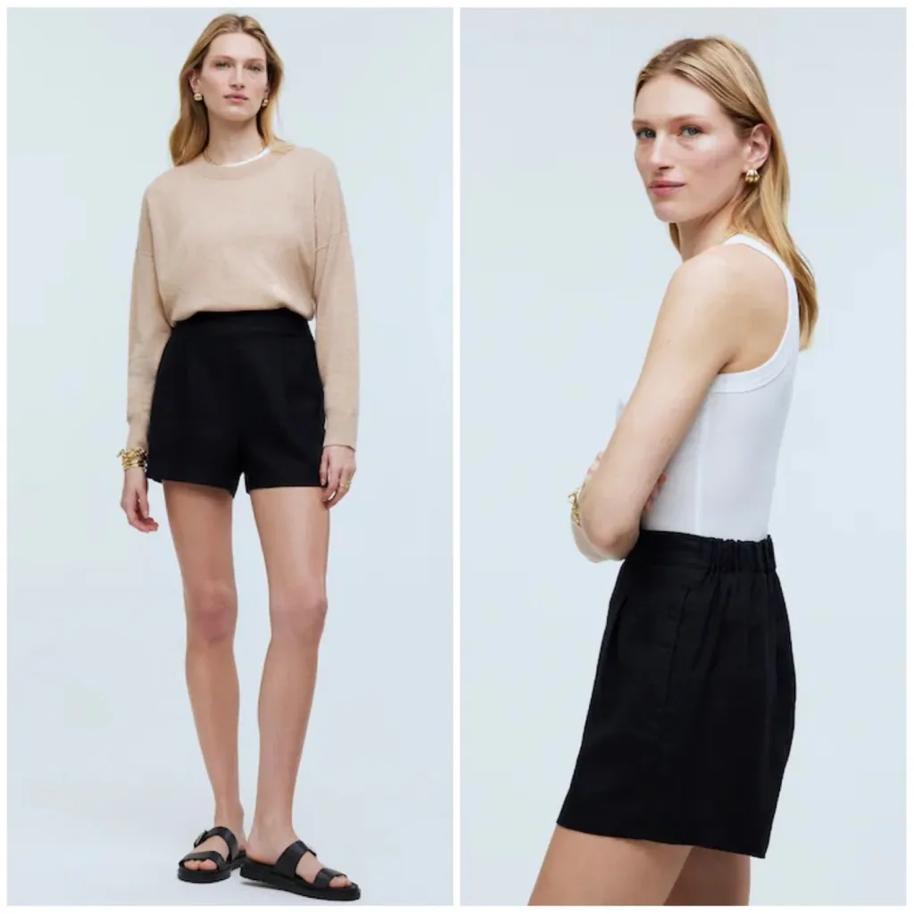 Madewell Clean Pull-On Shorts in 100% Linen |  True Black - Image 3